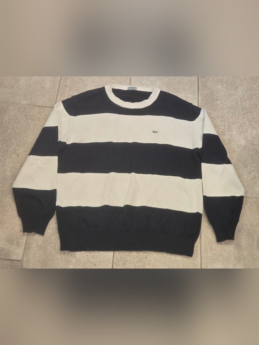 Lacoste Men’s Striped Crewneck Sweater Navy White Block Stripe Knit Size 6 XL